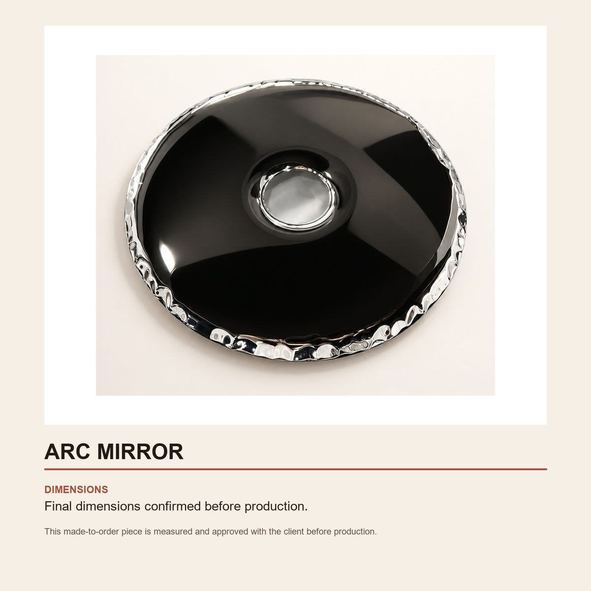Arc Mirror — technical dimensions (Standard size — final dimensions confirmed before production)
