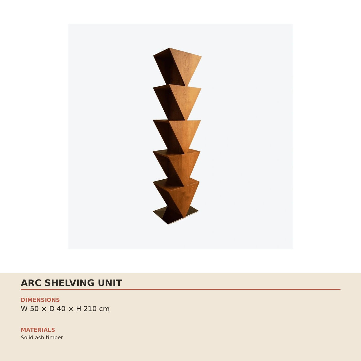Arc Shelving Unit — technical dimensions (W 50 × D 40 × H 210 cm)