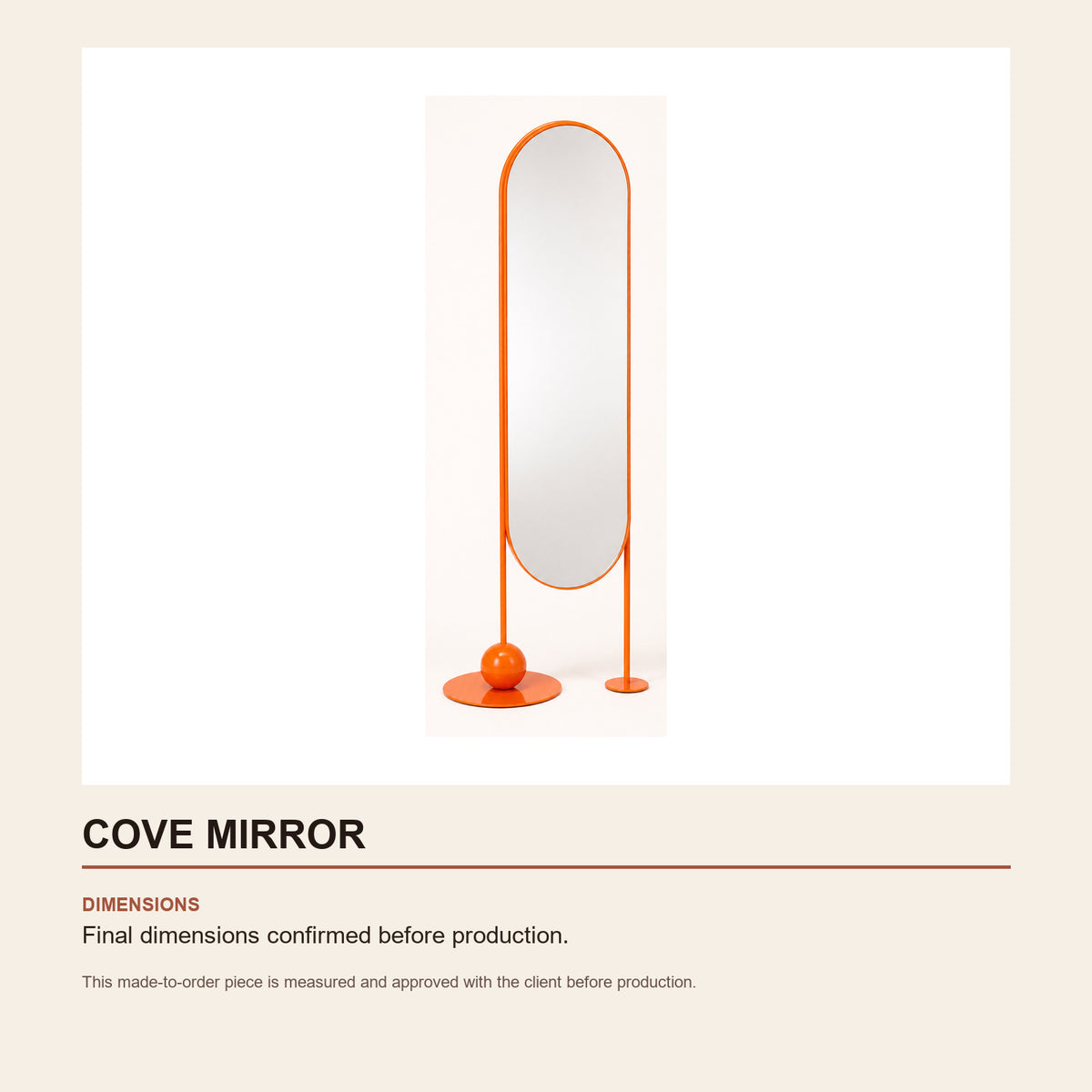 Cove Mirror — technical dimensions (Standard size — final dimensions confirmed before production)