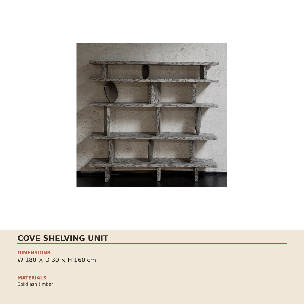 Cove Shelving Unit — technical dimensions (W 180 × D 30 × H 160 cm)