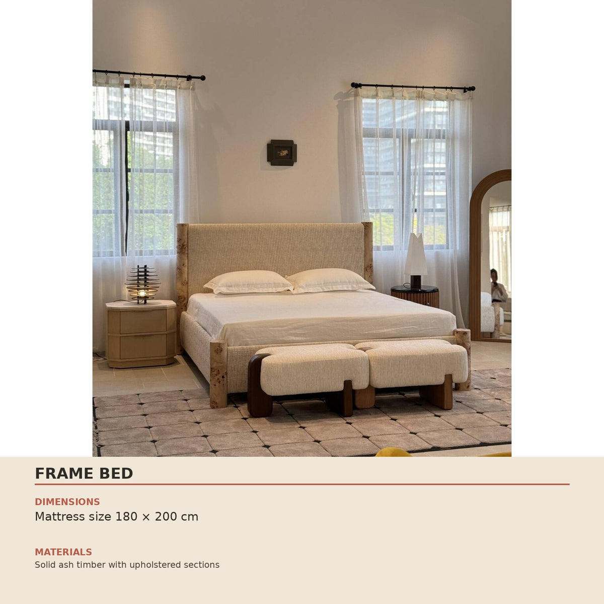 Frame Bed — technical dimensions (Mattress size 180 × 200 cm)