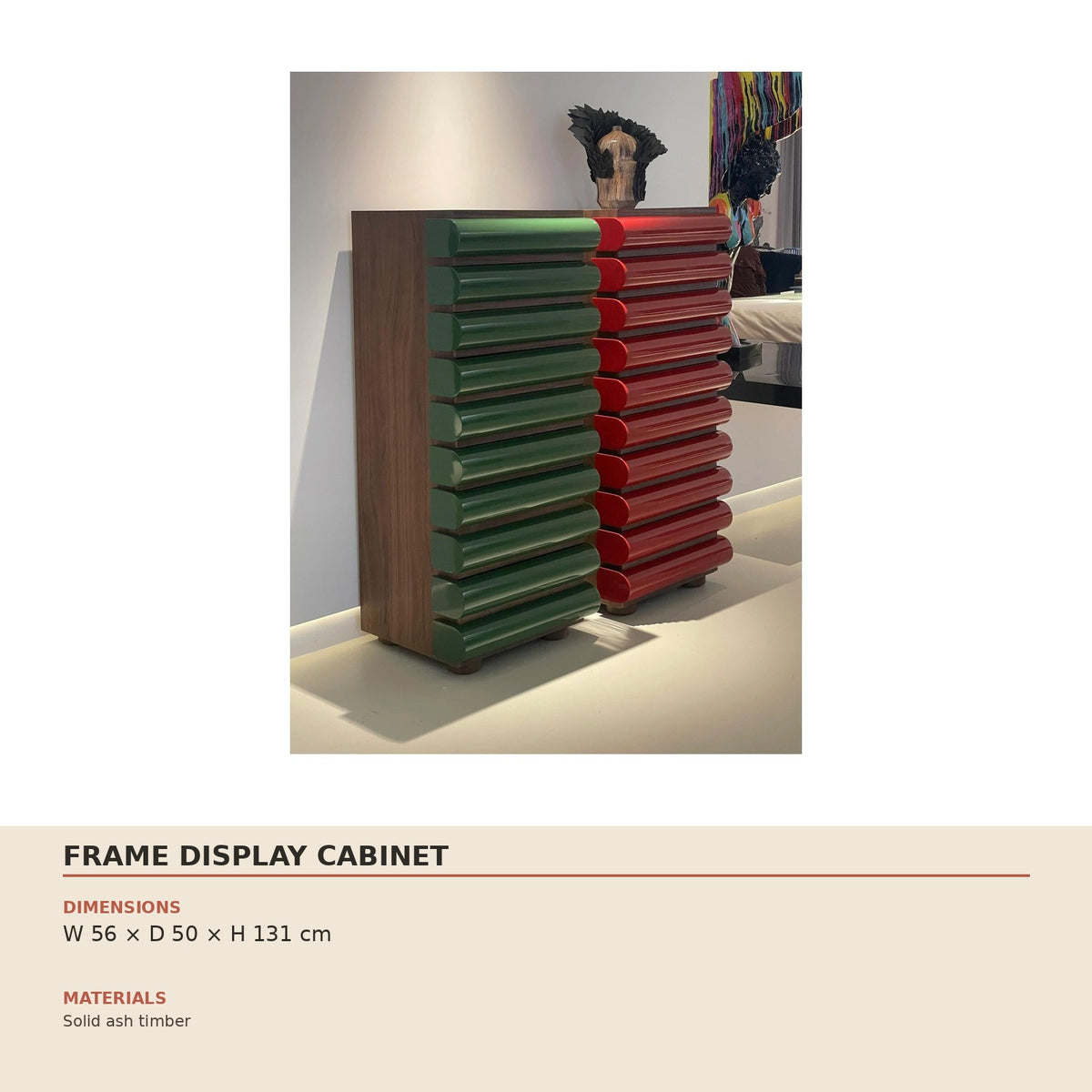 Frame Display Cabinet — technical dimensions (W 56 × D 50 × H 131 cm)