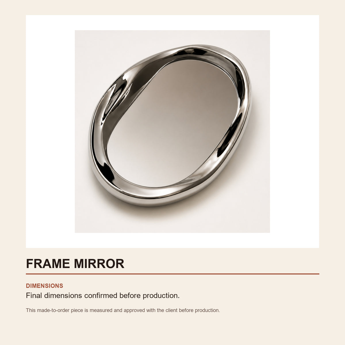 Frame Mirror — technical dimensions (Standard size — final dimensions confirmed before production)