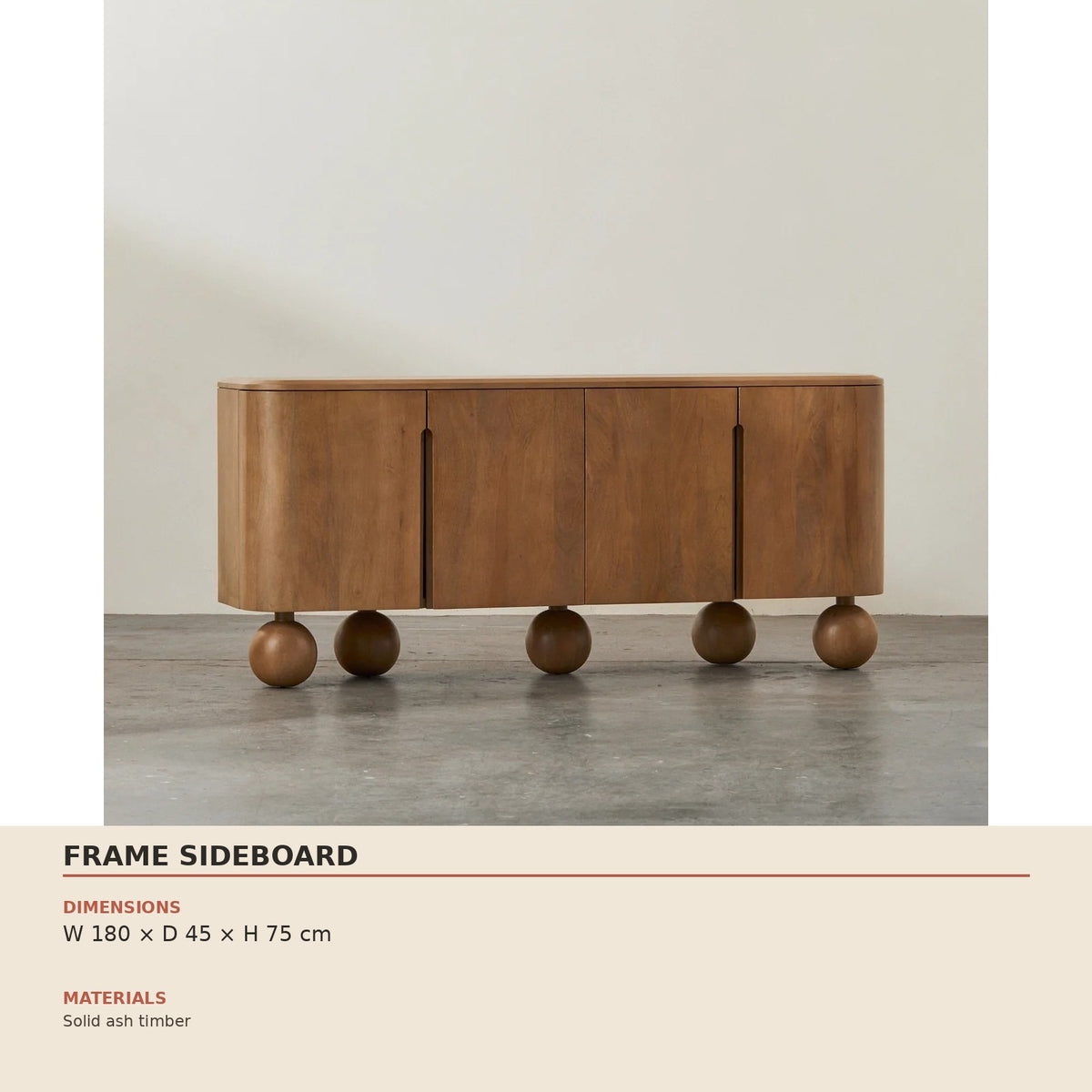 Frame Sideboard — technical dimensions (W 180 × D 45 × H 75 cm)