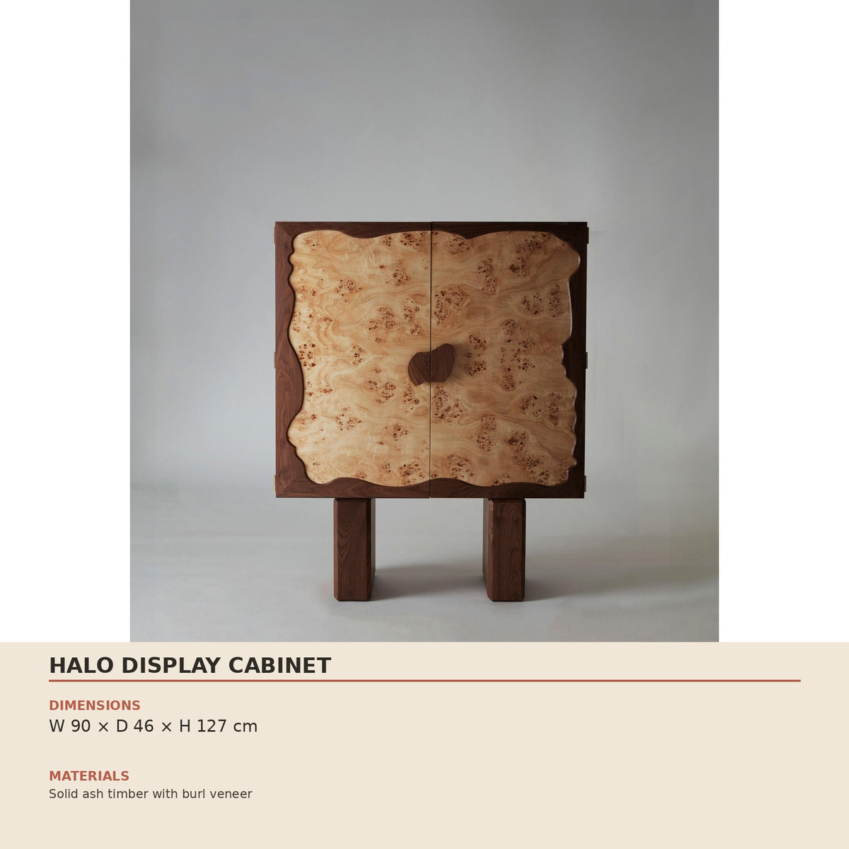 Halo Display Cabinet — technical dimensions (W 90 × D 46 × H 127 cm)