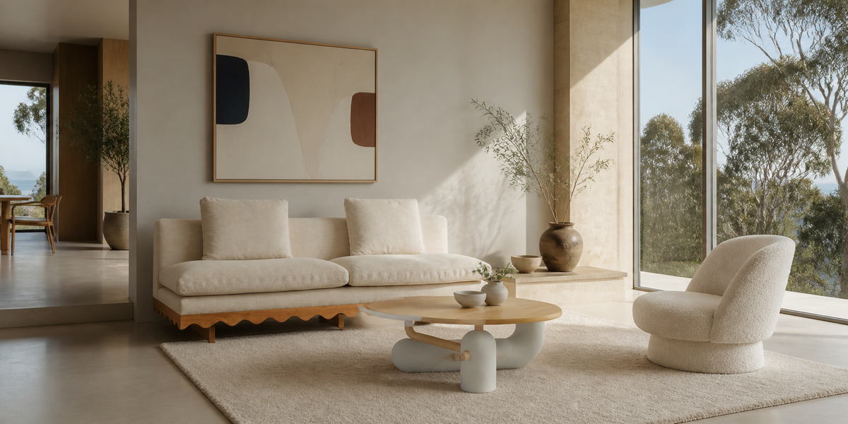 Orbit Sofa and Coffee Table in a composed Australian interior