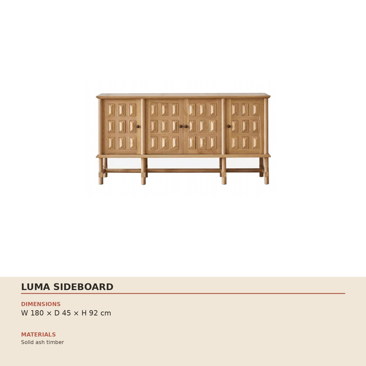 Luma Sideboard — technical dimensions (W 180 × D 45 × H 92 cm)