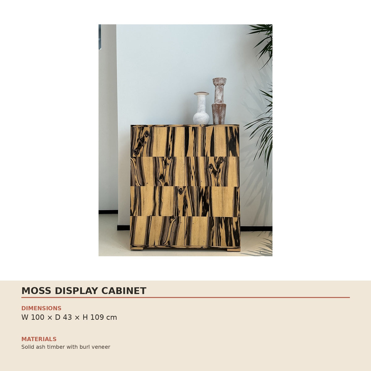 Moss Display Cabinet — technical dimensions (W 100 × D 43 × H 109 cm)