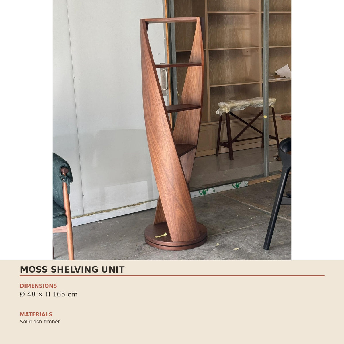 Moss Shelving Unit — technical dimensions (Ø 48 × H 165 cm)
