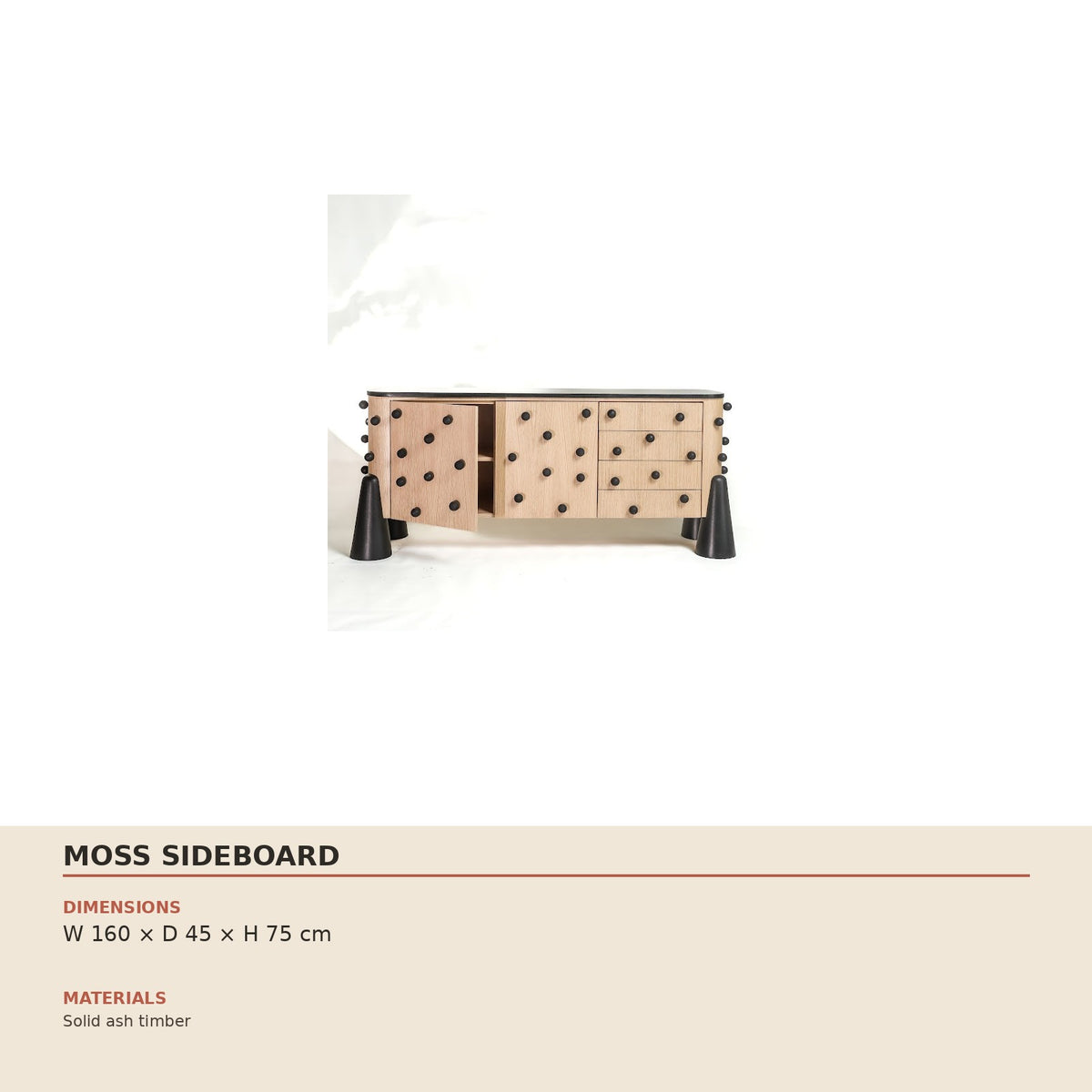 Moss Sideboard — technical dimensions (W 160 × D 45 × H 75 cm)