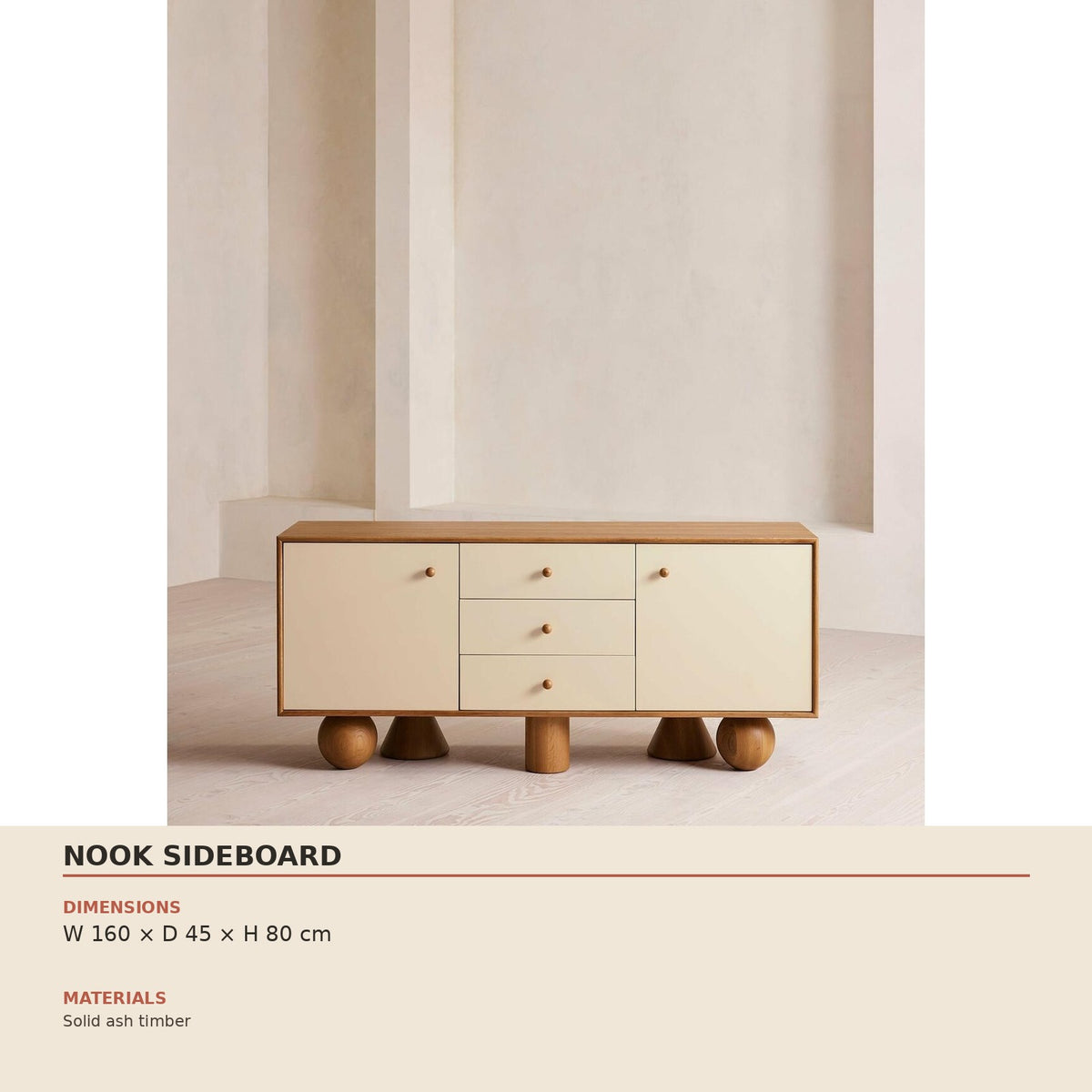 Nook Sideboard — technical dimensions (W 160 × D 45 × H 80 cm)