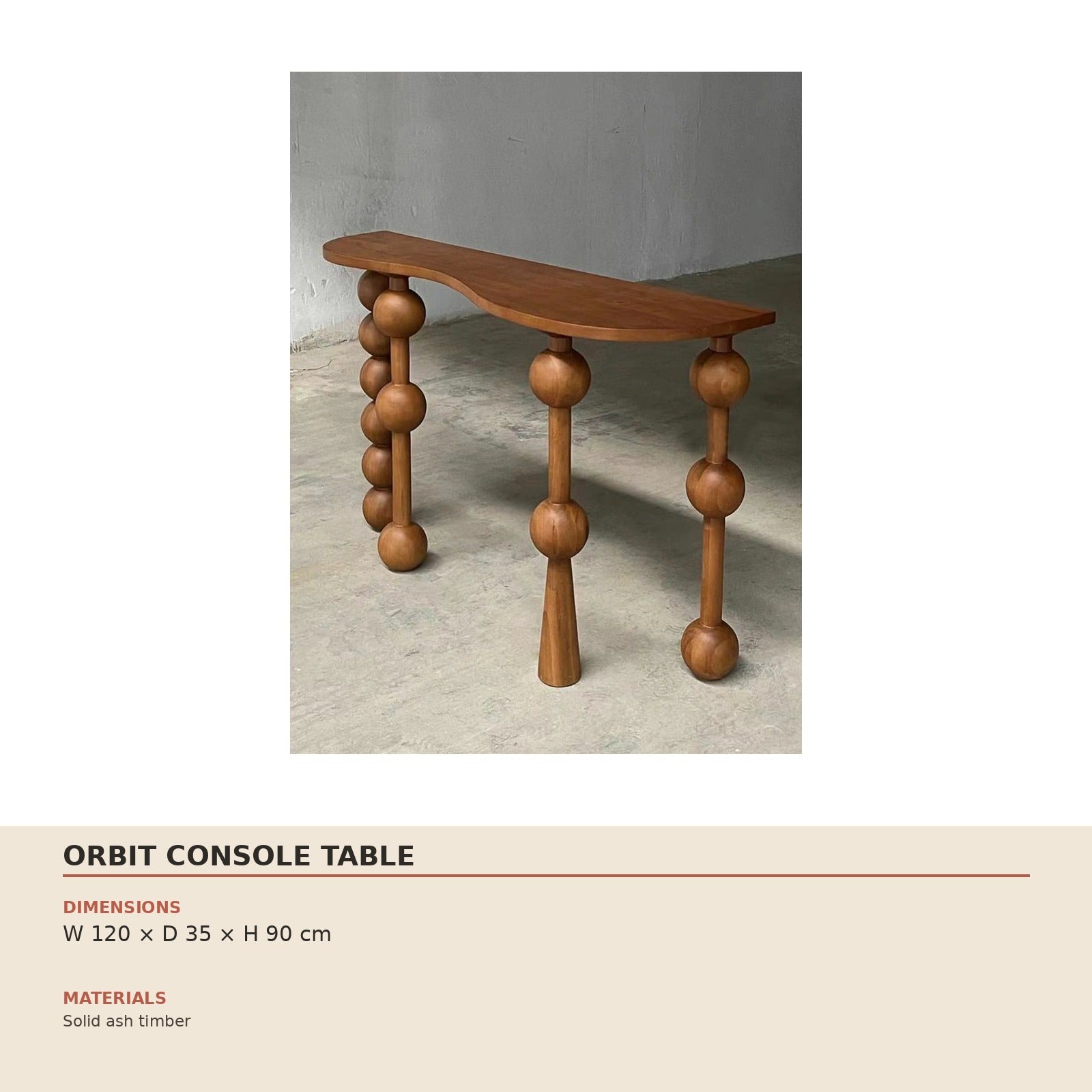 Orbit Console Table dimensions and material specification