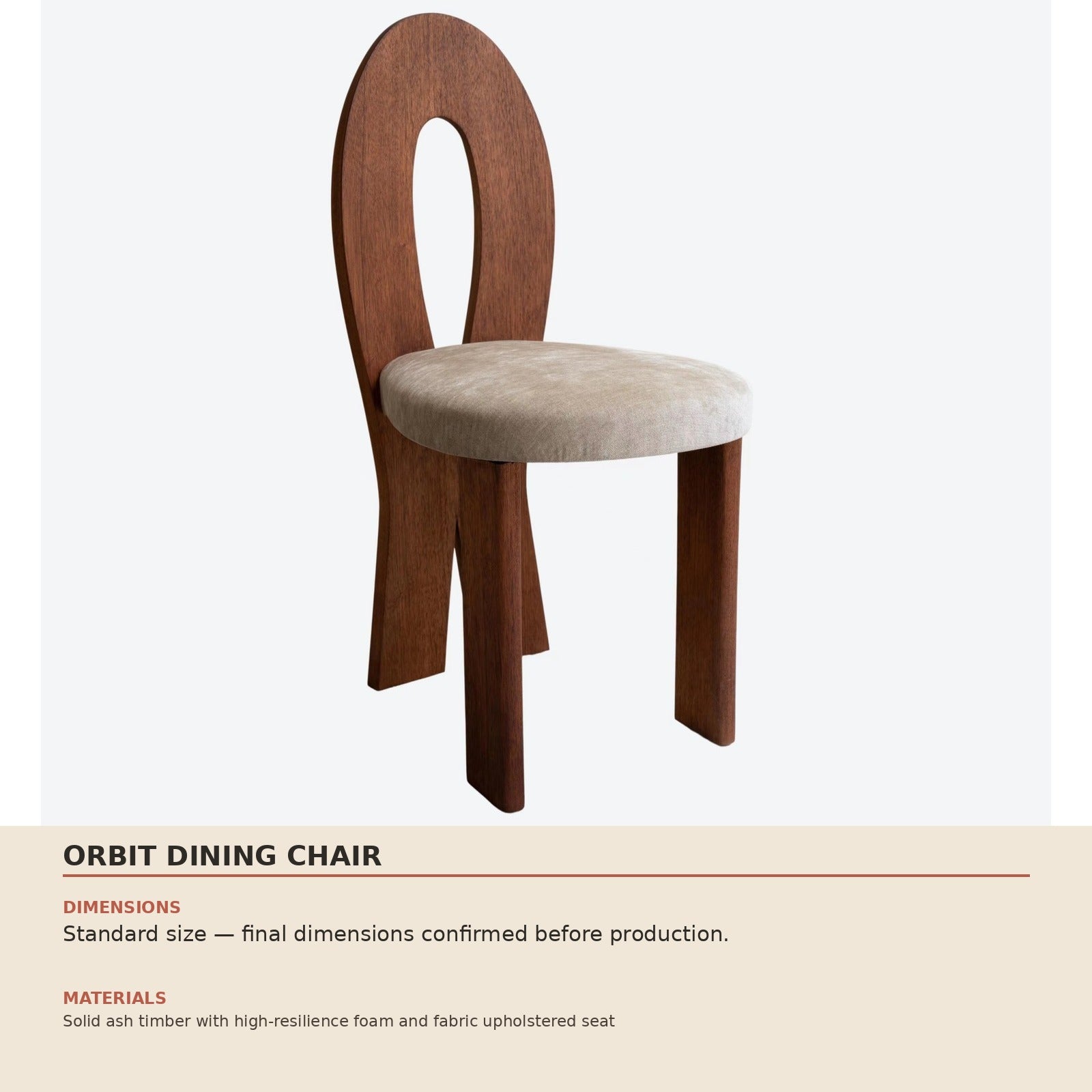 Orbit Dining Chair dimensions and material specification