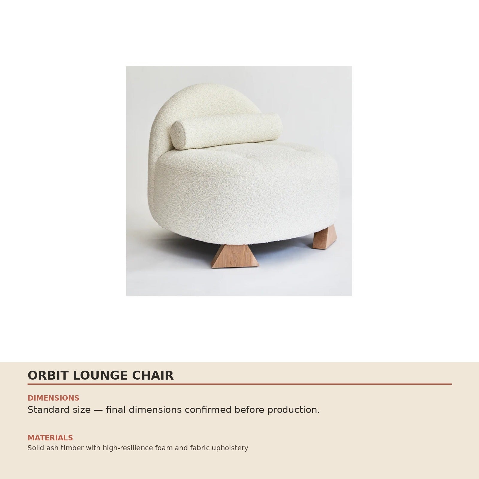 Orbit Lounge Chair dimensions and material specification