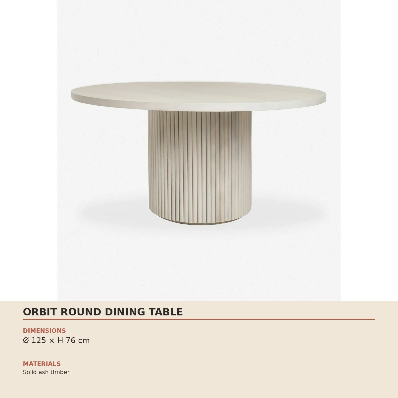 Orbit Round Dining Table dimensions and material specification