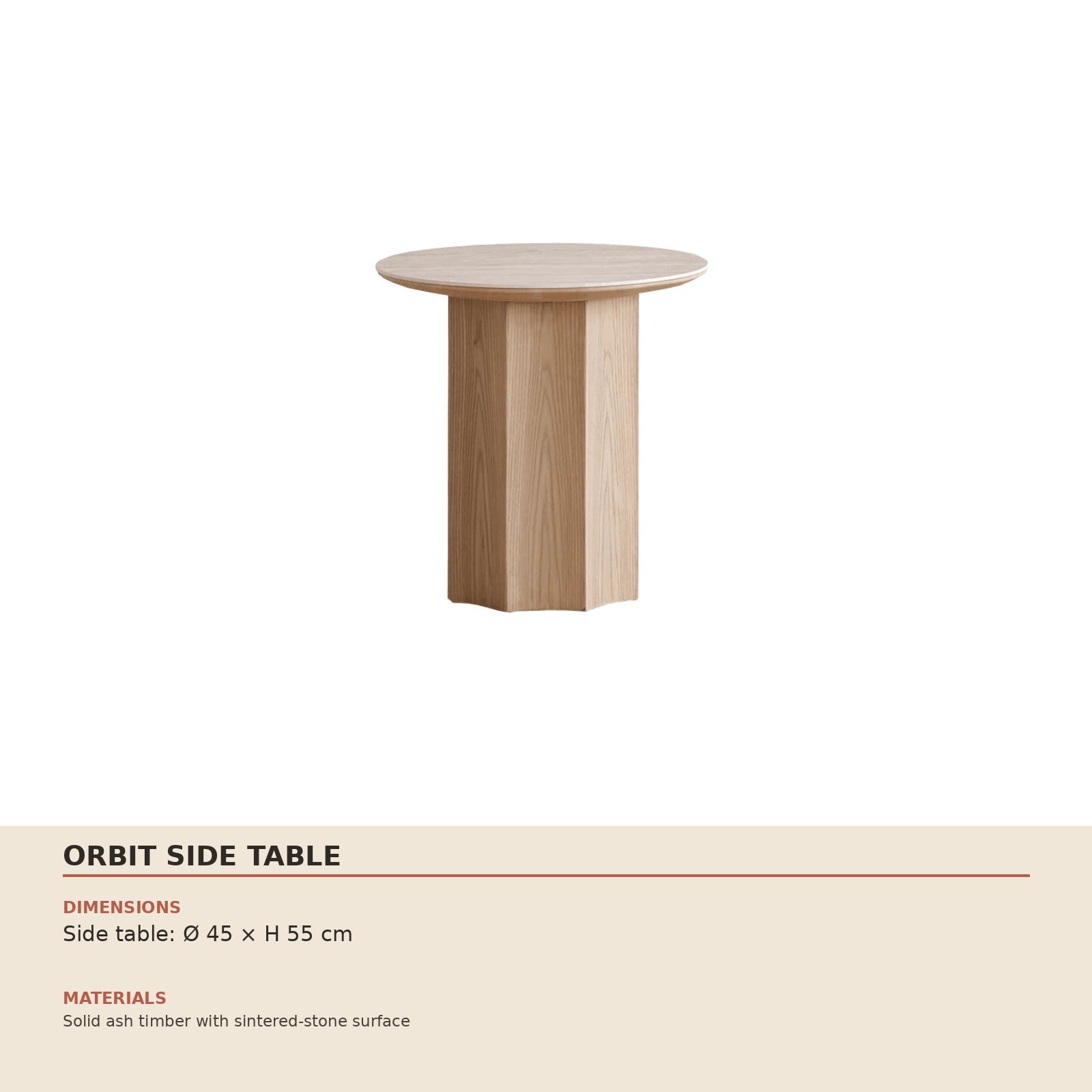 Orbit Side Table dimensions and material specification