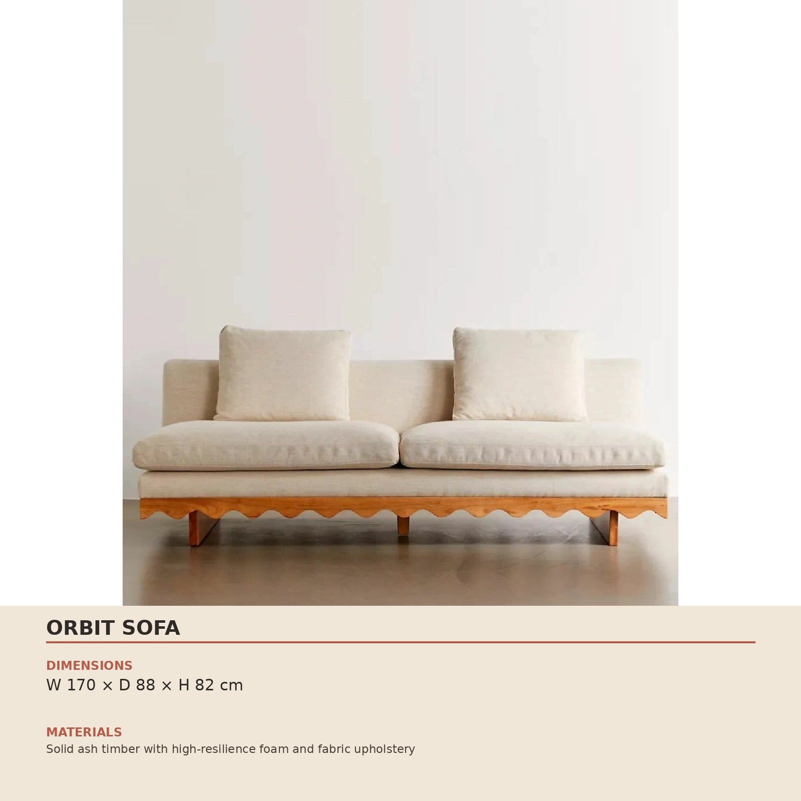 Orbit Sofa dimensions and material specification