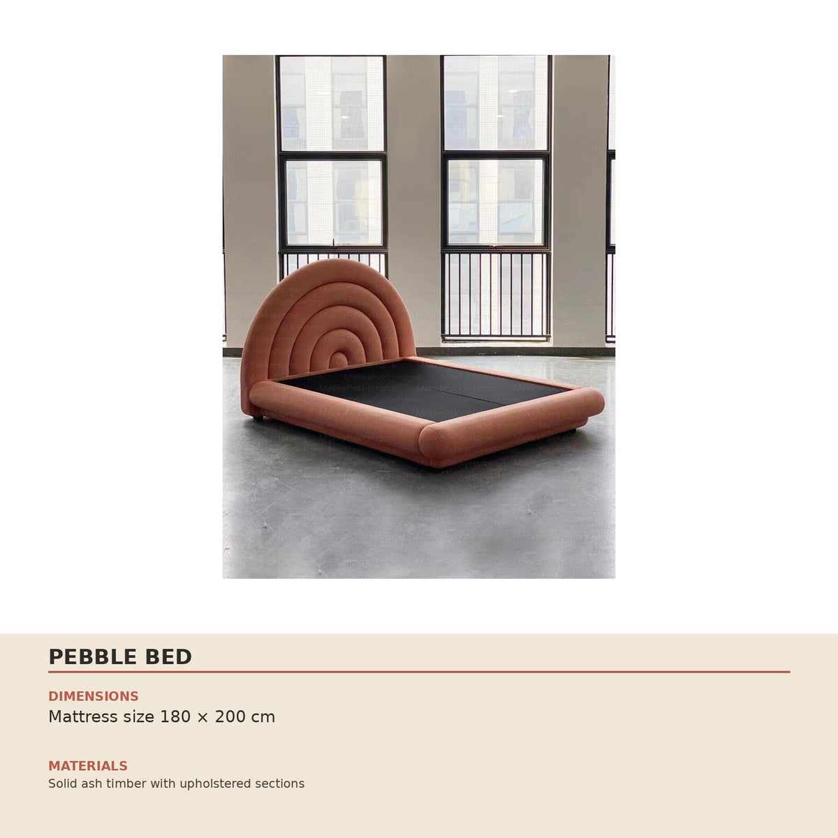 Pebble Bed — technical dimensions (Mattress size 180 × 200 cm)