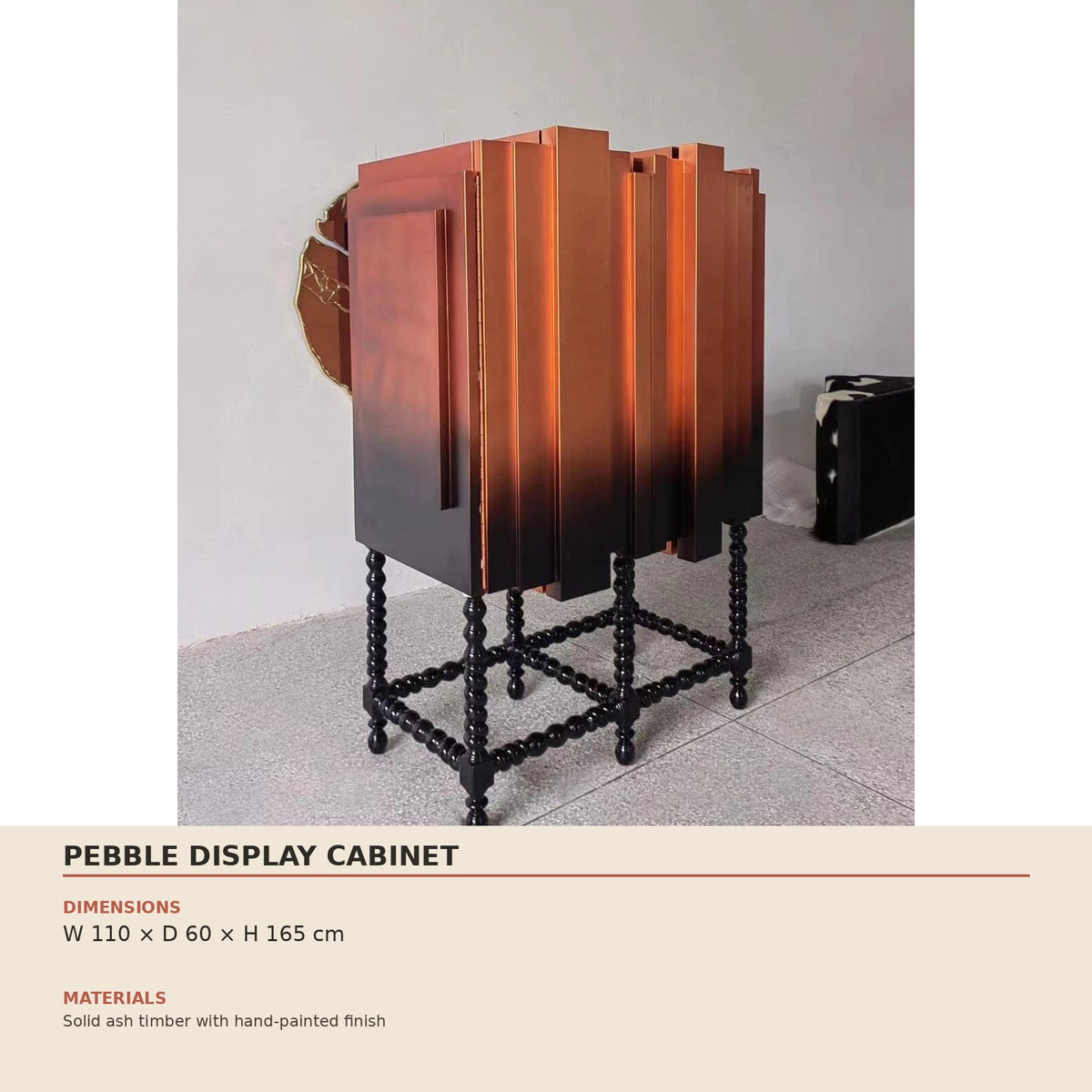 Pebble Display Cabinet — technical dimensions (W 110 × D 60 × H 165 cm)