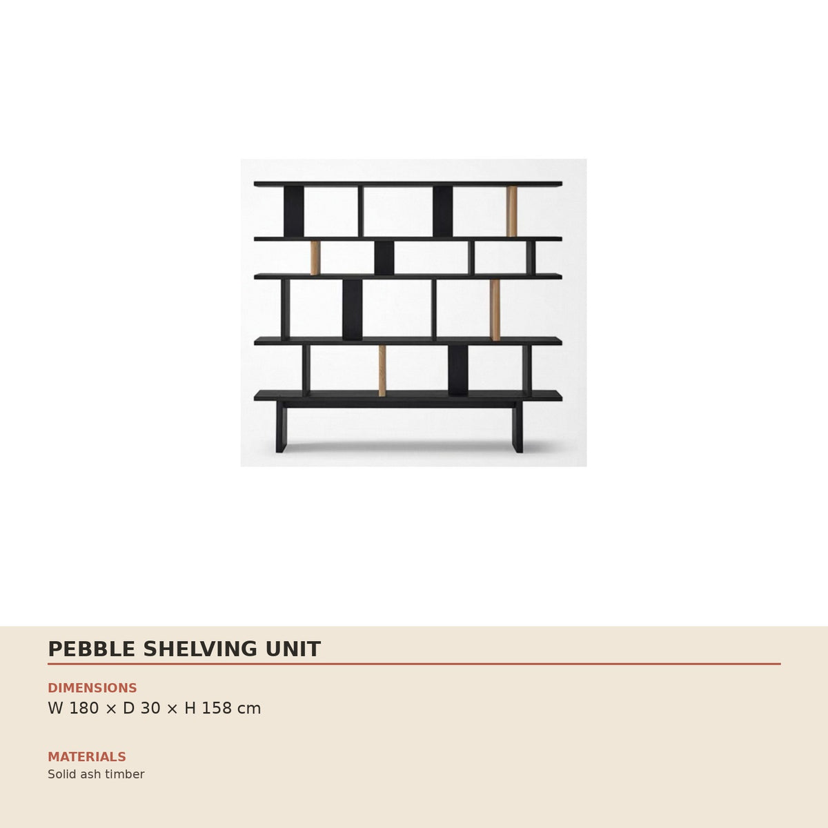 Pebble Shelving Unit — technical dimensions (W 180 × D 30 × H 158 cm)