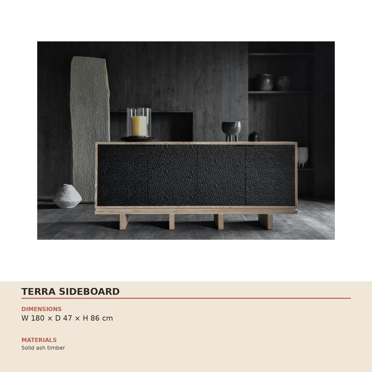 Terra Sideboard — technical dimensions (W 180 × D 47 × H 86 cm)